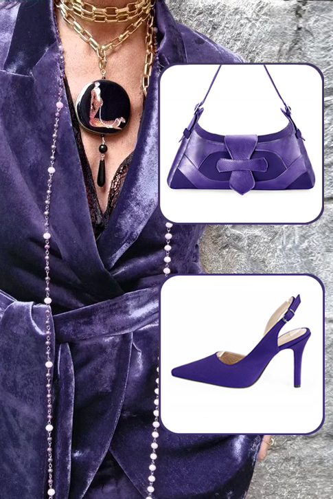 Women's violet purple elegant slingback heels. Pointed toe. High slim heel - Top view